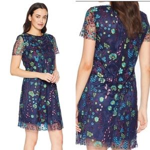 Tahari ASL Embroidered Floral Dress Navy Size 8